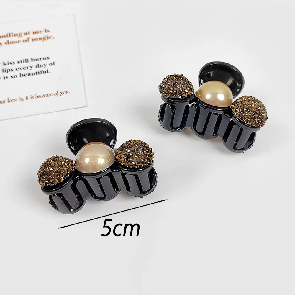 Lovely Rhinestone Hair Claws Imitation Pearl Acrylic Shark Clips Women Girls Side Bangs Clamp For Thin Hair Ponytail Holder