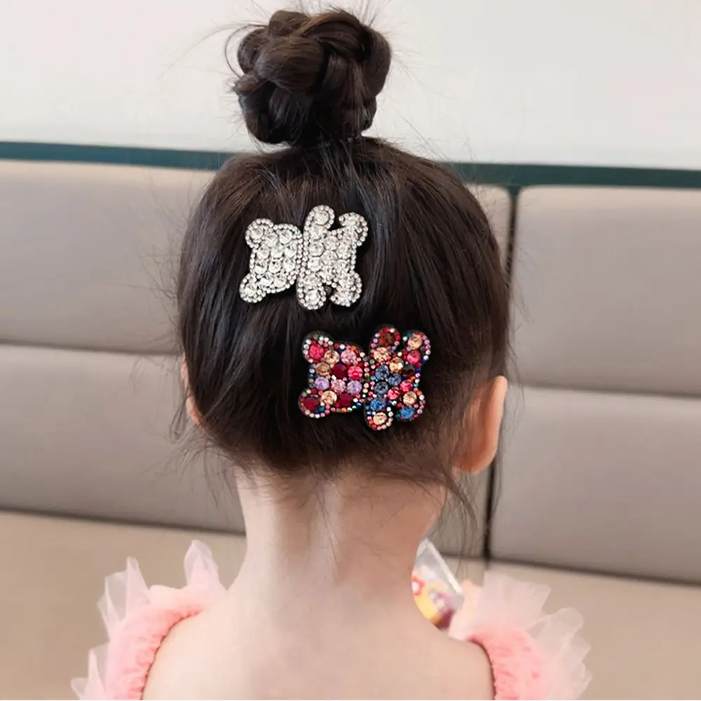 Glitter Full Rhinestone Bear Hair Clips Kawaii Cartoon Animal Hairpin for Baby Girls Sides Barrettes Party Gift