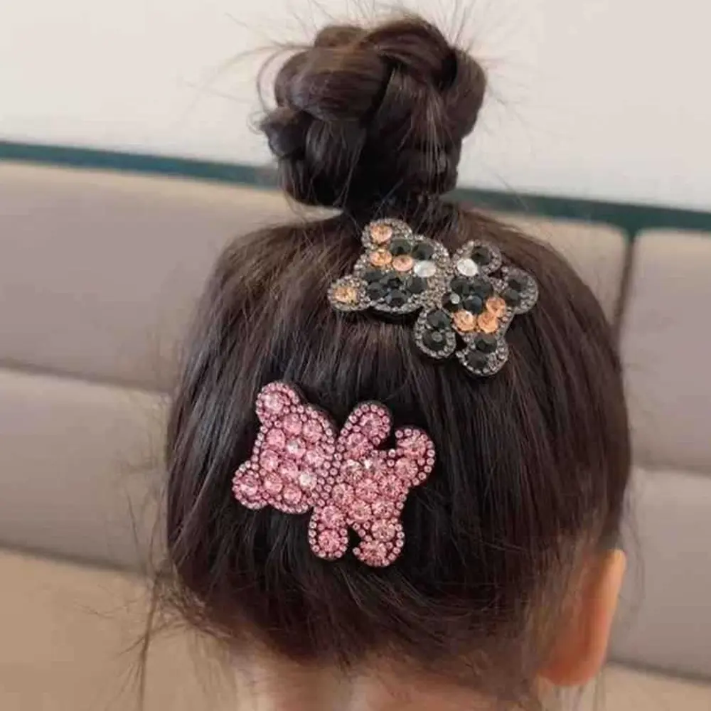Glitter Full Rhinestone Bear Hair Clips Kawaii Cartoon Animal Hairpin for Baby Girls Sides Barrettes Party Gift