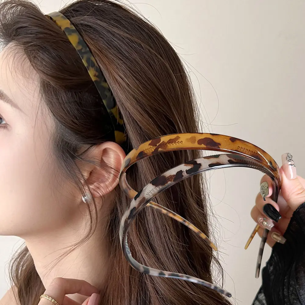 Fashion Acrylic Eyewear Headbands Retro Leopard Print Anti-Slip Hair Hoop Women Girls Fixed Headband For Makeup Summer Headwear