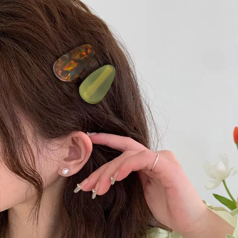2pcs/Set Geometric Acetate Hair Clips Women Girls Side Bangs Vintage Duckbill Hairpin Popular Party Headwear Gift