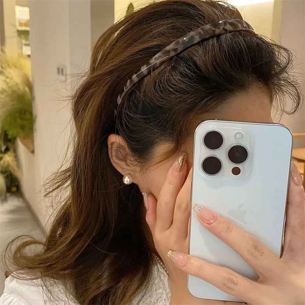Fashion Acrylic Eyewear Headbands Retro Leopard Print Anti-Slip Hair Hoop Women Girls Fixed Headband For Makeup Summer Headwear