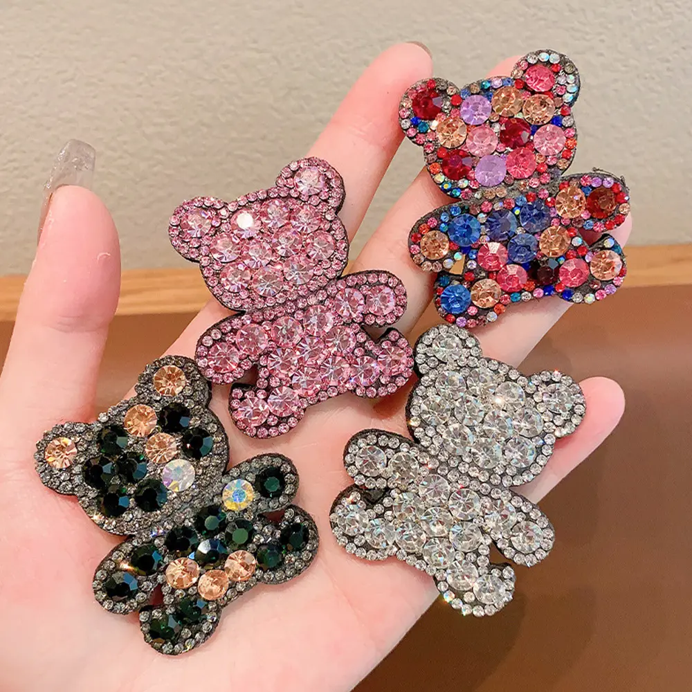 Glitter Full Rhinestone Bear Hair Clips Kawaii Cartoon Animal Hairpin for Baby Girls Sides Barrettes Party Gift