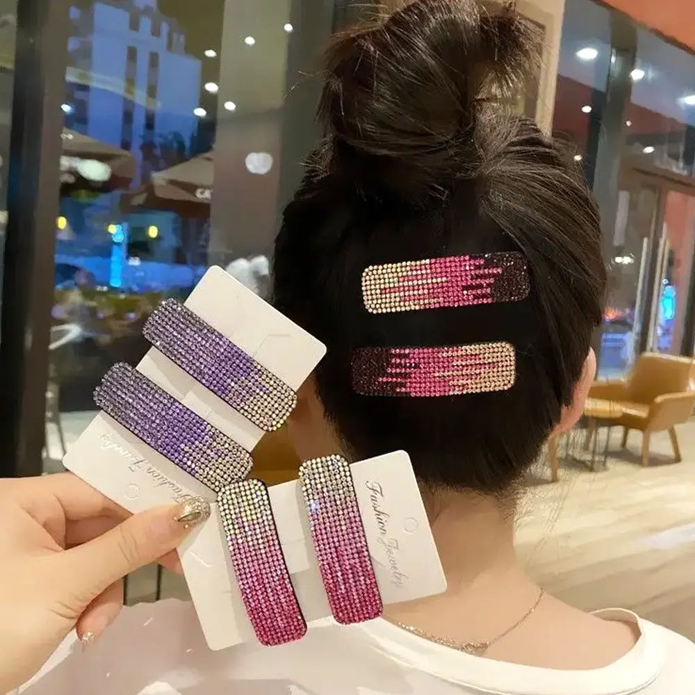 Luxury Full Rhinestone Hair Clip Summer Snap Hair Pin Rainbow Color Diamond Geometric Barrettes Girls Bangs Headwear