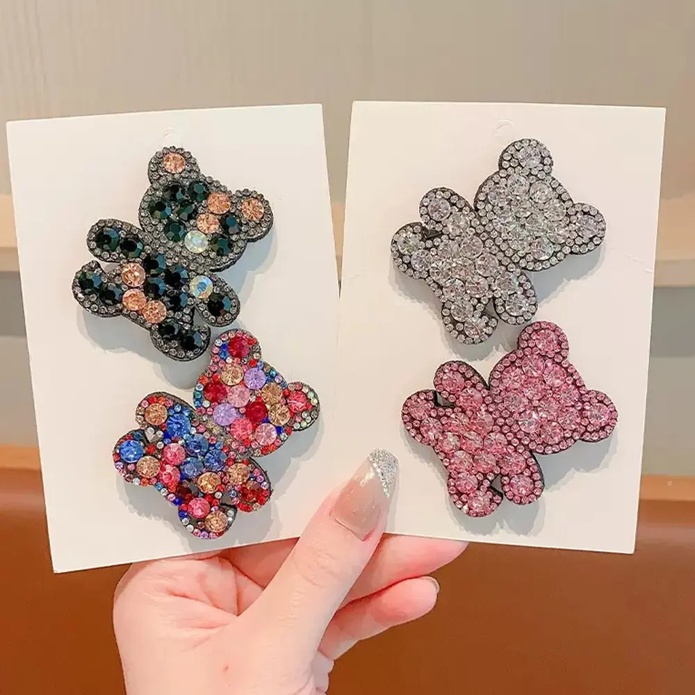Glitter Full Rhinestone Bear Hair Clips Kawaii Cartoon Animal Hairpin for Baby Girls Sides Barrettes Party Gift