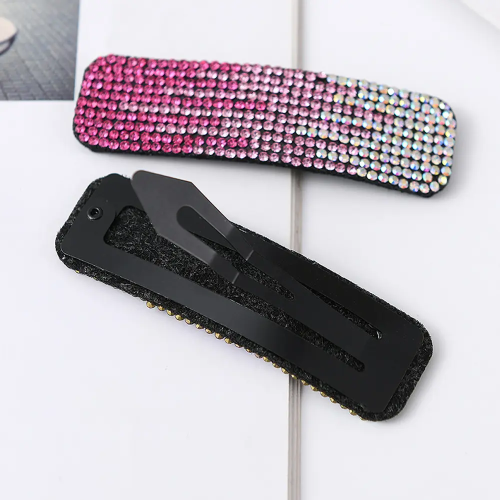 Luxury Full Rhinestone Hair Clip Summer Snap Hair Pin Rainbow Color Diamond Geometric Barrettes Girls Bangs Headwear