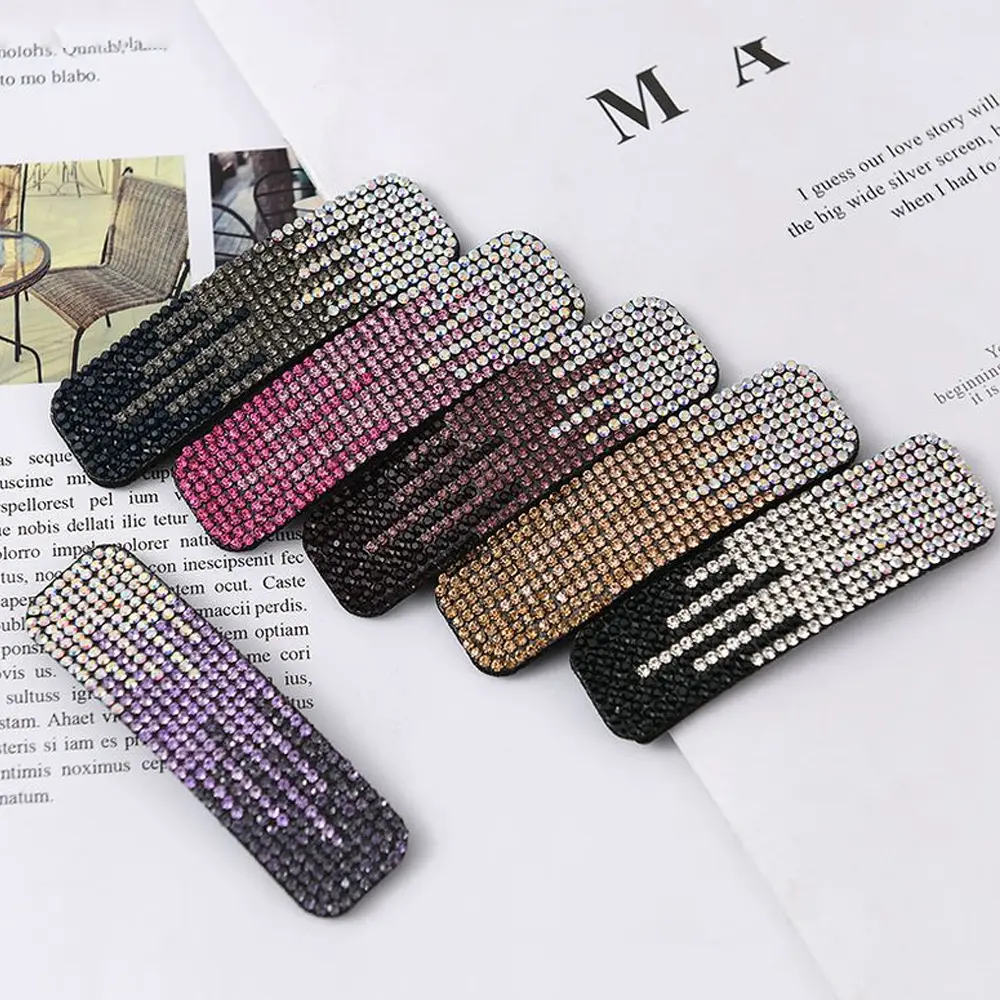 Luxury Full Rhinestone Hair Clip Summer Snap Hair Pin Rainbow Color Diamond Geometric Barrettes Girls Bangs Headwear