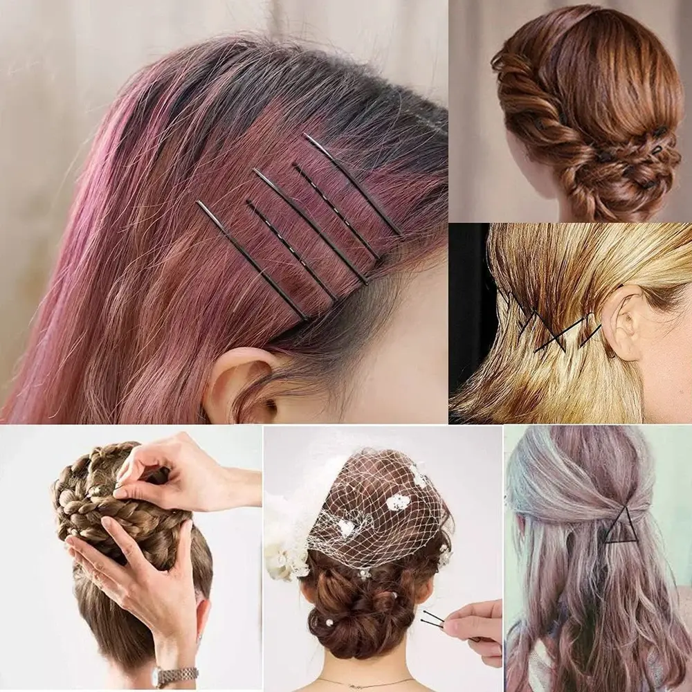 Black Color Bobby Pins Set Invisible Flat Metal Barrettes For Women Girls All Hair Types Decoration Non-Slip Braided Hair Clips