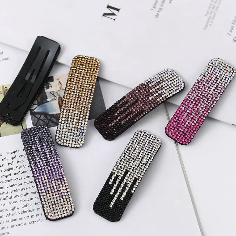 Luxury Full Rhinestone Hair Clip Summer Snap Hair Pin Rainbow Color Diamond Geometric Barrettes Girls Bangs Headwear