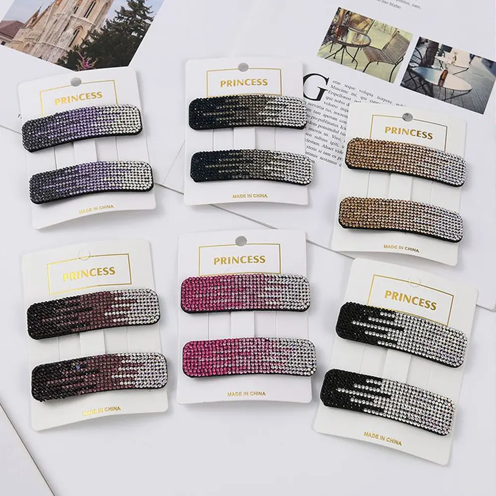 Luxury Full Rhinestone Hair Clip Summer Snap Hair Pin Rainbow Color Diamond Geometric Barrettes Girls Bangs Headwear