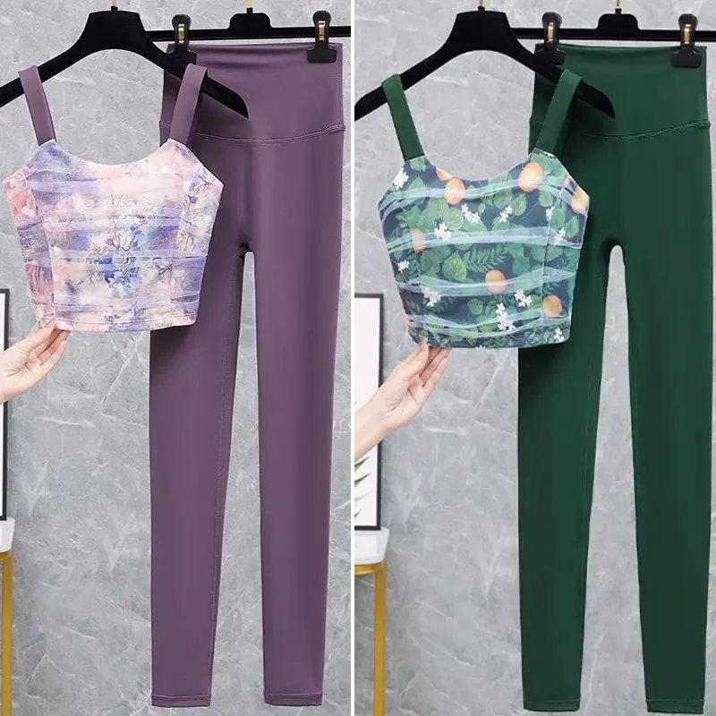 Yoga Suit 2pcs Set Sports Bras Quick-drying Sleeveless Breathable Running High-intensity Gym Exercise Fitness Pants Legging Suit