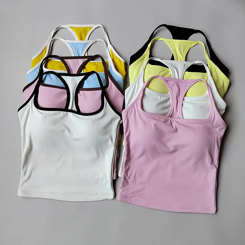 Yoga Outfit Women's Short Sleeved Bra Summer One-piece Cup Quick Drying T-shirt Running Sports Top Pilates Training Fitness Vest