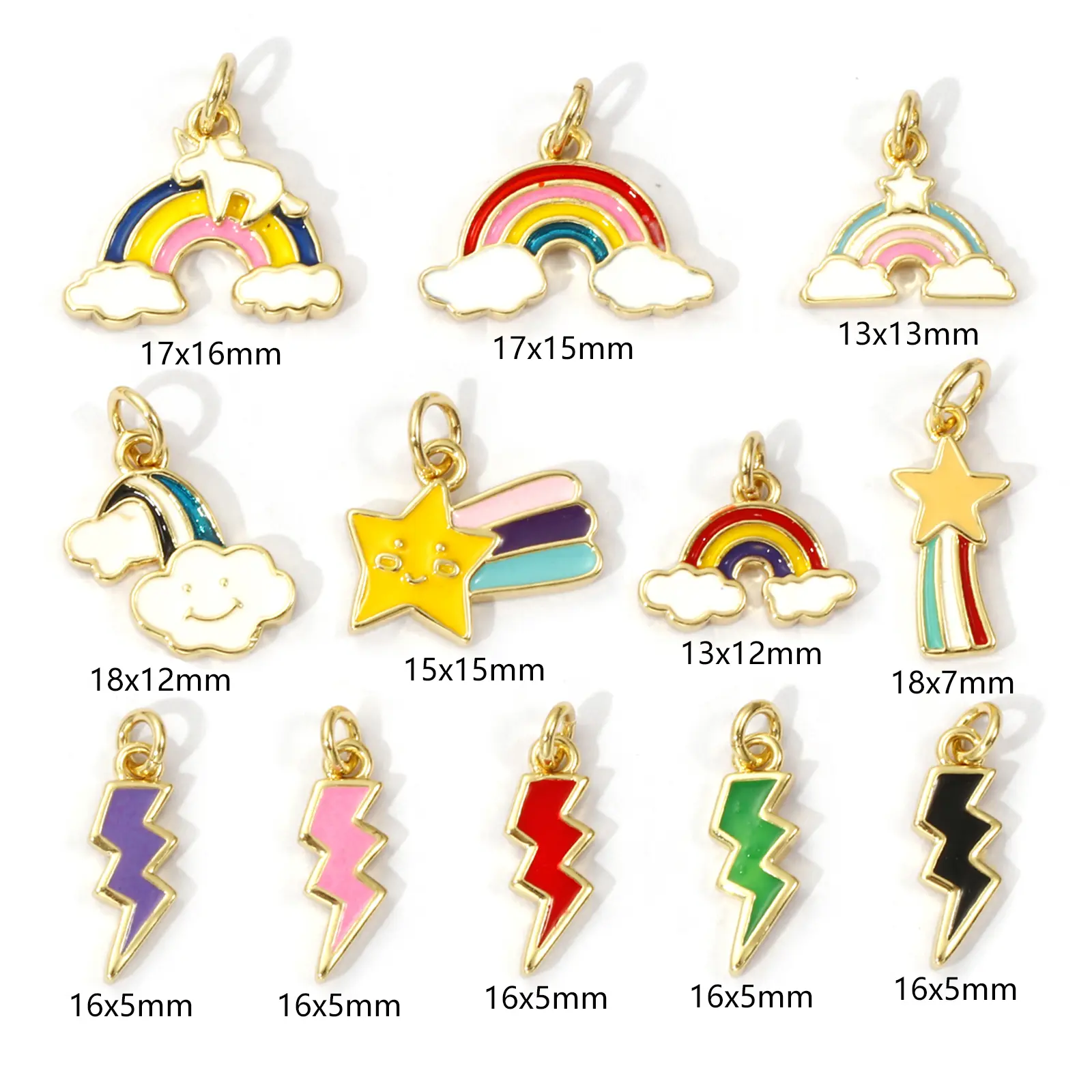 2 PCs Brass Charms 18K Gold Plated Colorful Enamel Cloud Meteor Lightning Weather Pendant For DIY Necklace Jewelry Making