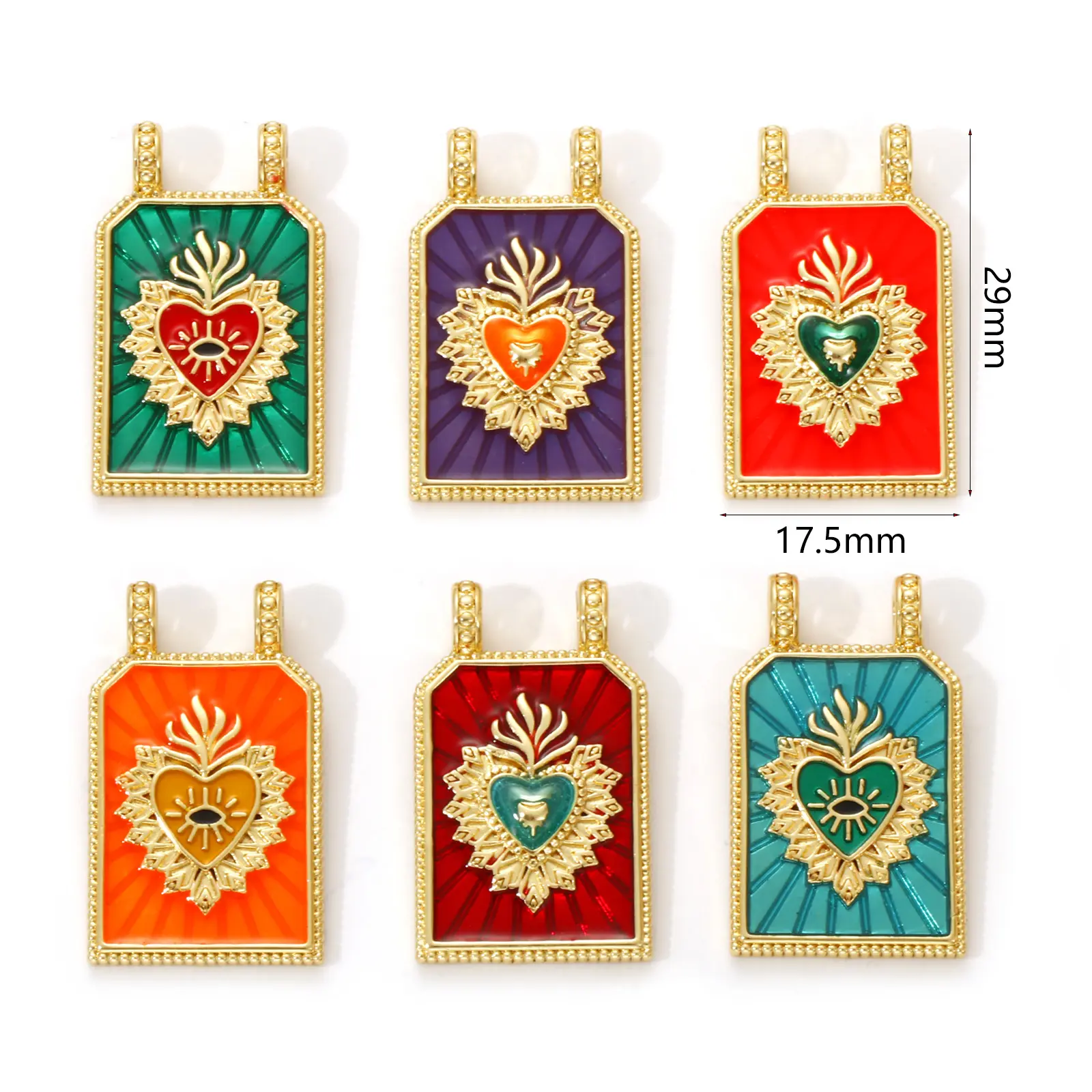 1 Piece Brass Religious Charms 18K Real Gold Plated Enamel Hexagon Ex Voto Heart Pendant For DIY Necklace Making 29mm x 17.5mm