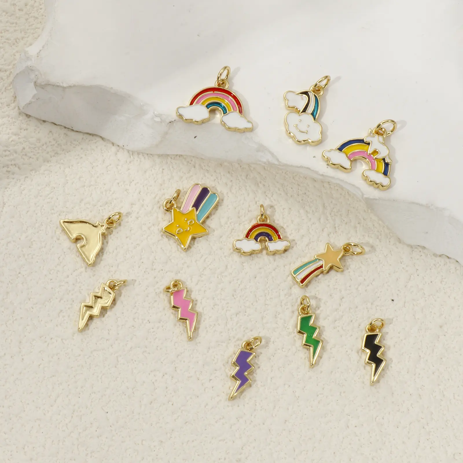 2 PCs Brass Charms 18K Gold Plated Colorful Enamel Cloud Meteor Lightning Weather Pendant For DIY Necklace Jewelry Making