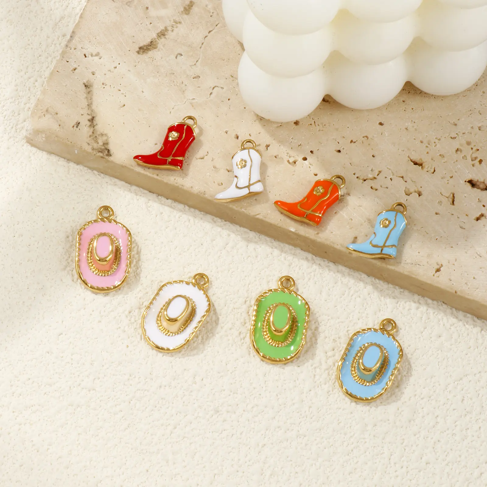 304 Stainless Steel West Cowboy Charms 18K Gold Plated Multicolor Enamel 3D Boots Hats Pendant For DIY Necklace Jewelry Making