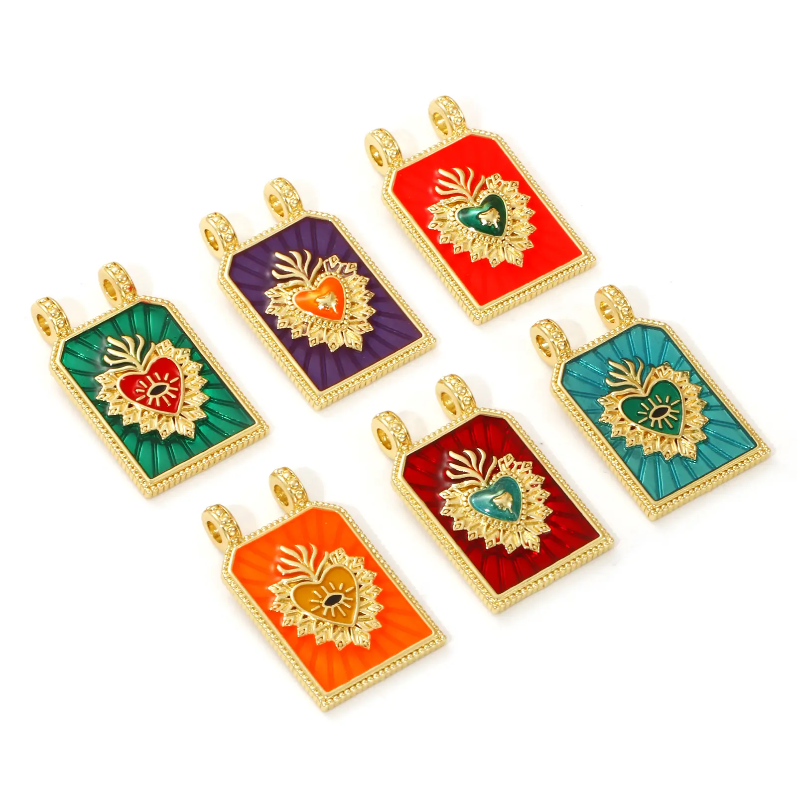 1 Piece Brass Religious Charms 18K Real Gold Plated Enamel Hexagon Ex Voto Heart Pendant For DIY Necklace Making 29mm x 17.5mm