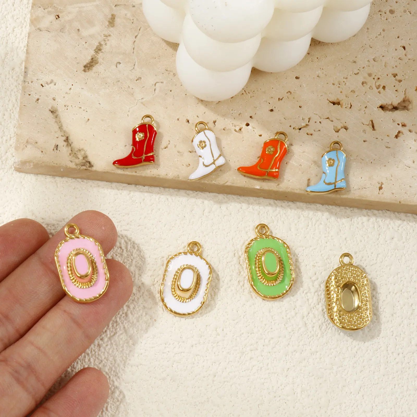 304 Stainless Steel West Cowboy Charms 18K Gold Plated Multicolor Enamel 3D Boots Hats Pendant For DIY Necklace Jewelry Making