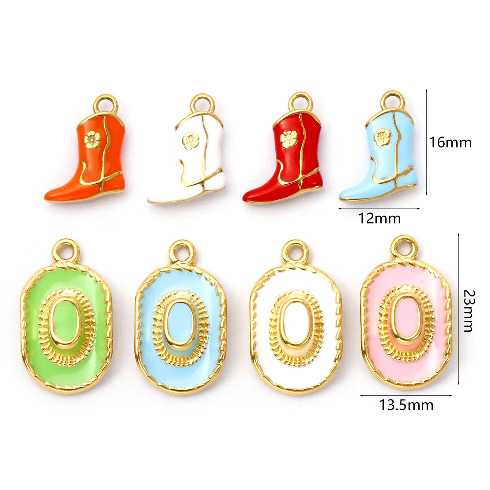 304 Stainless Steel West Cowboy Charms 18K Gold Plated Multicolor Enamel 3D Boots Hats Pendant For DIY Necklace Jewelry Making