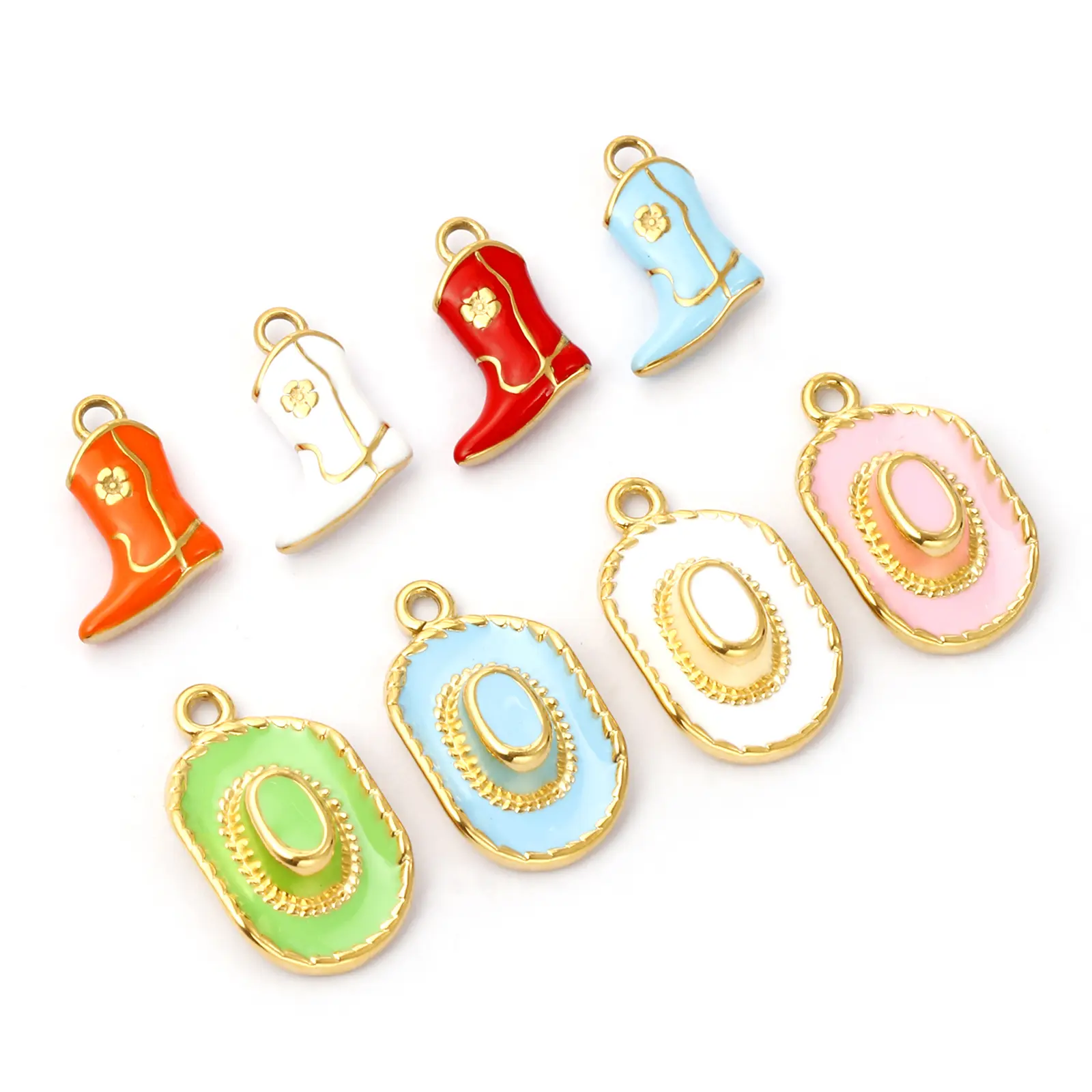 304 Stainless Steel West Cowboy Charms 18K Gold Plated Multicolor Enamel 3D Boots Hats Pendant For DIY Necklace Jewelry Making