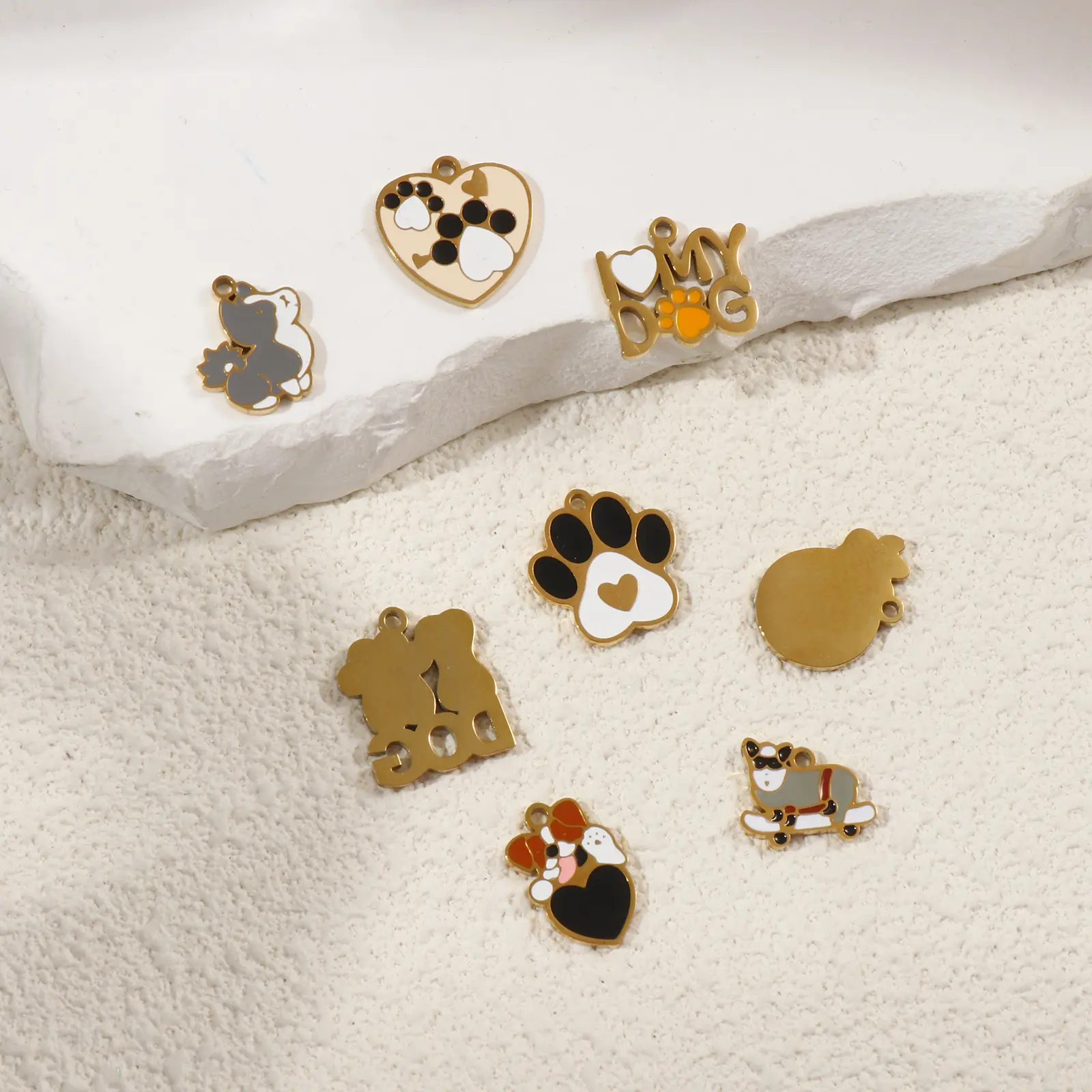 2 PCs 304 Stainless Steel Pet Memorial Charms 18K Gold Plated Enamel Dog Paw Print Pendants For DIY Necklace Jewelry Making
