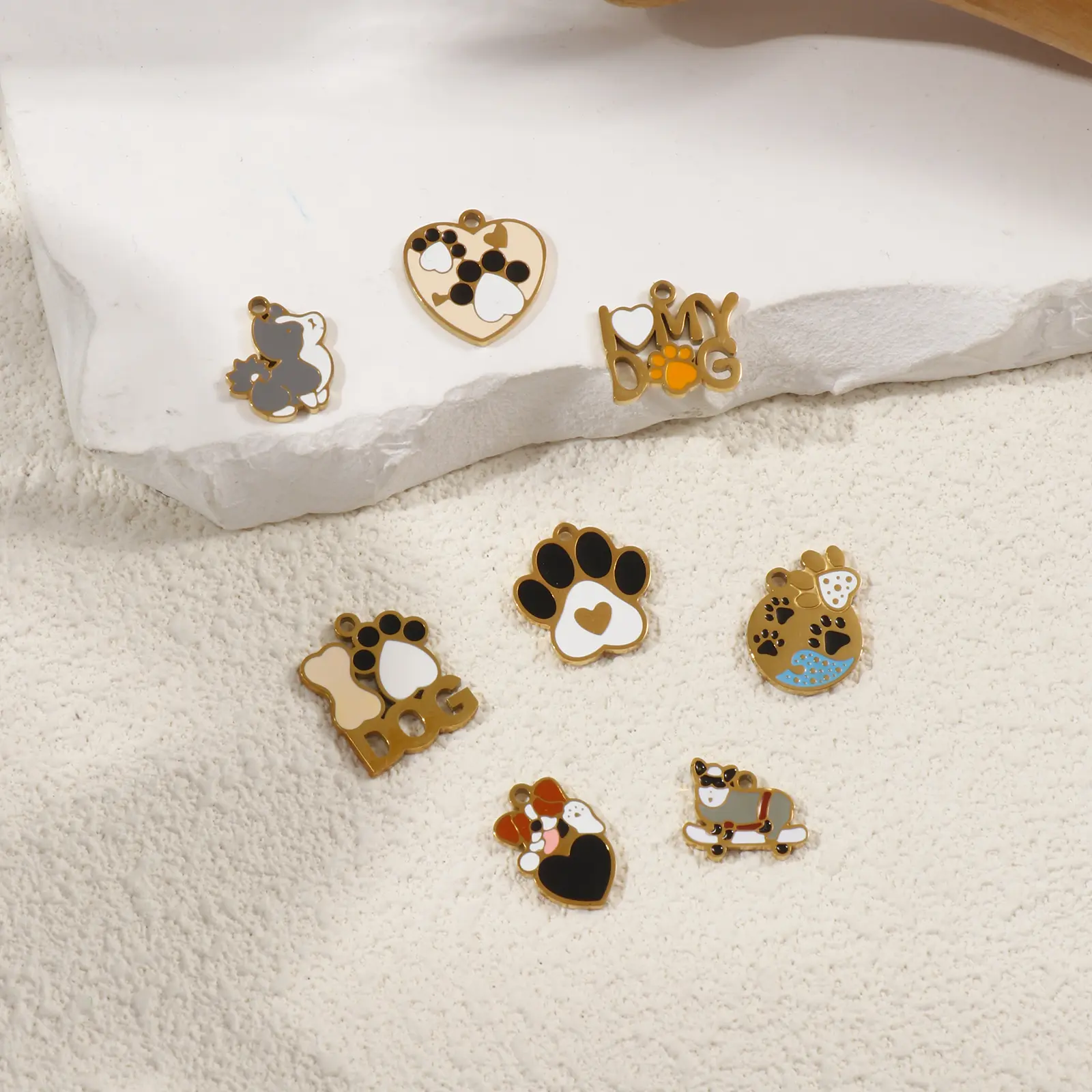 2 PCs 304 Stainless Steel Pet Memorial Charms 18K Gold Plated Enamel Dog Paw Print Pendants For DIY Necklace Jewelry Making