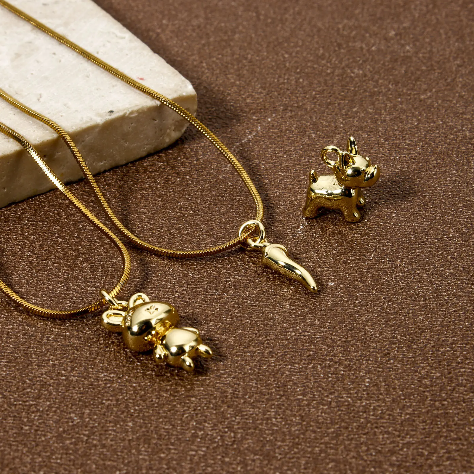 2 Piece Brass Charms 18K Real Gold Plated Cute 3D Dog Rrabbit Chili Pendant For DIY Necklace Bracelet Jewelry Making