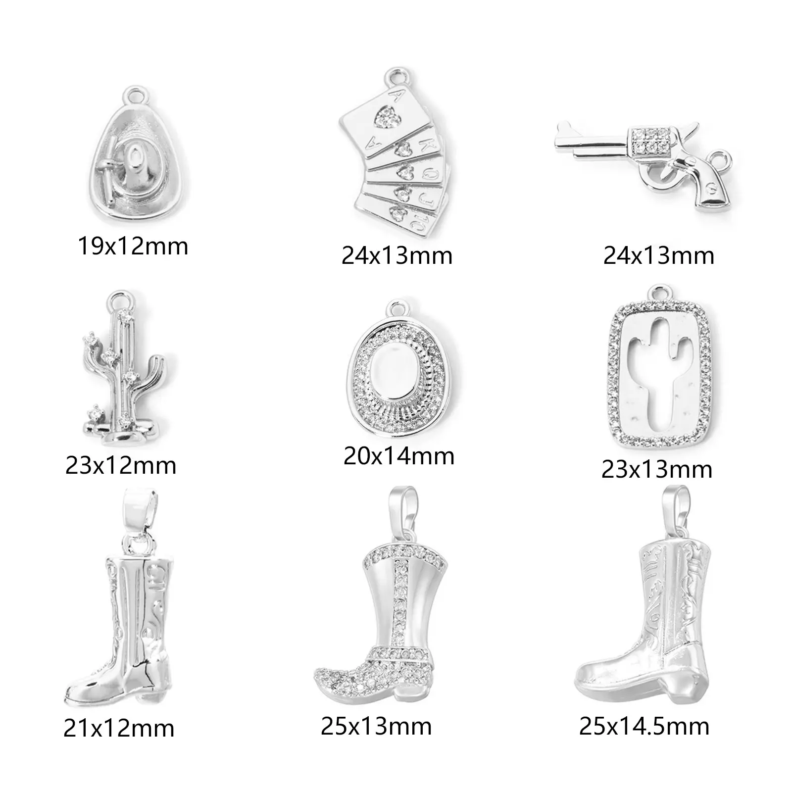1 Piece Brass West Cowboy Charm Boots Hat Poker Cactus 18K Gold Plated Pendants For DIY Necklace Jewerly Making