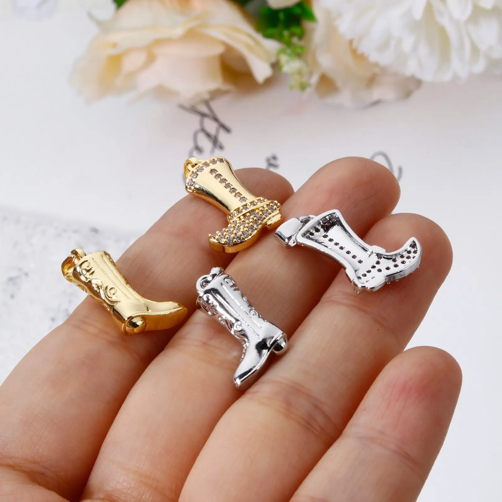 1 Piece Brass West Cowboy Charm Boots Hat Poker Cactus 18K Gold Plated Pendants For DIY Necklace Jewerly Making