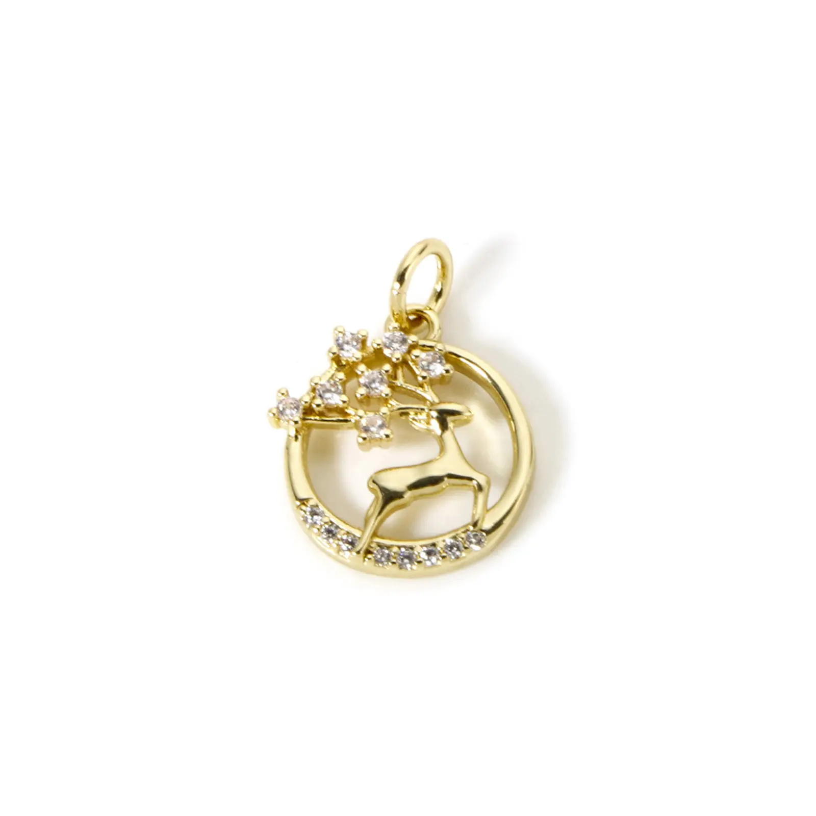 2 PCs Brass Christmas Charms Hollow Snowflake Reindeer Micro Pave Clear Cubic Zirconia 18K Gold Plated Pendants For DIY Neckalce