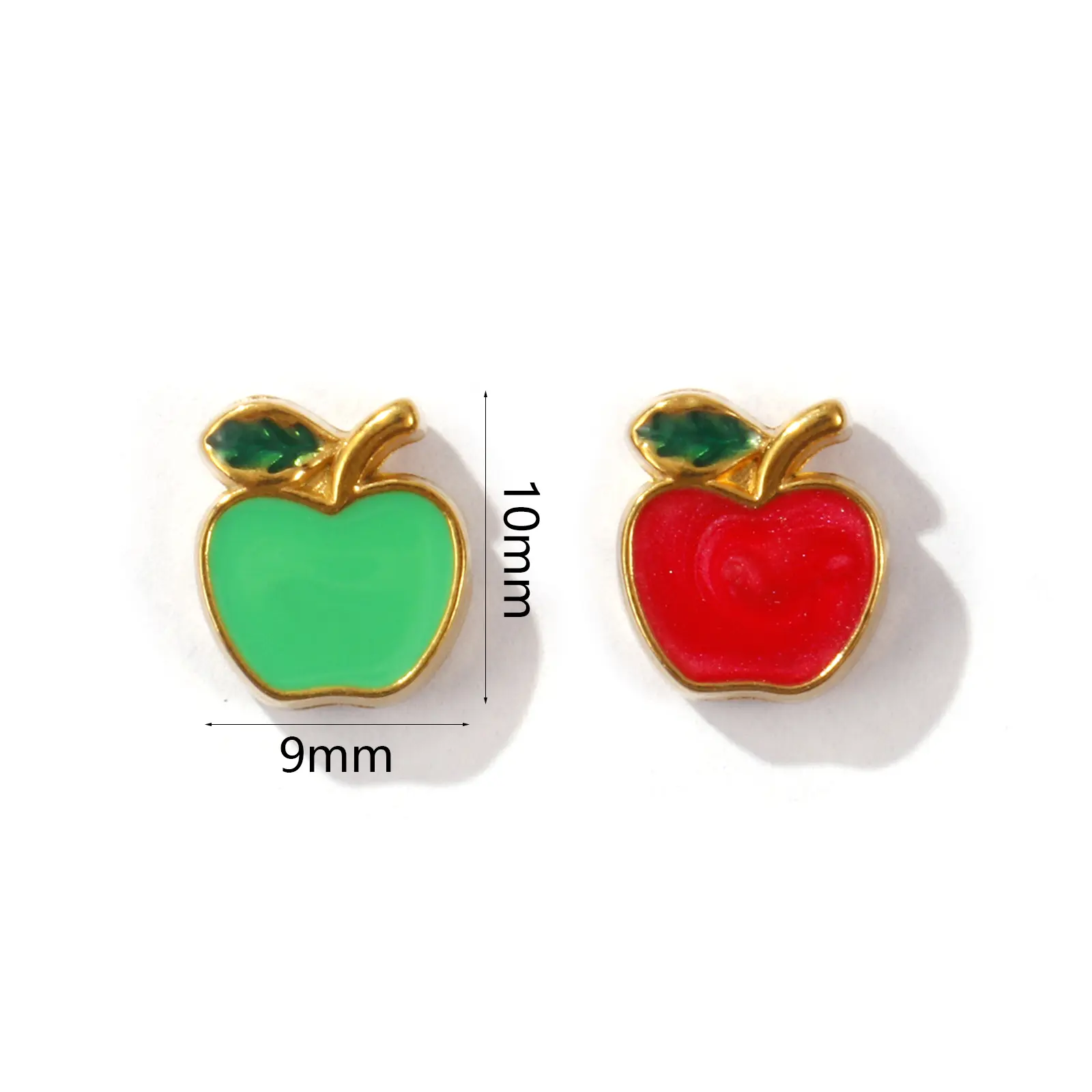 1 Piece 304 Stainless Steel Beads For DIY Jewelry Making 18K Gold Plated Red Apple Fruit Enamel 10mm x 9mm, Hole: Approx 1.2mm