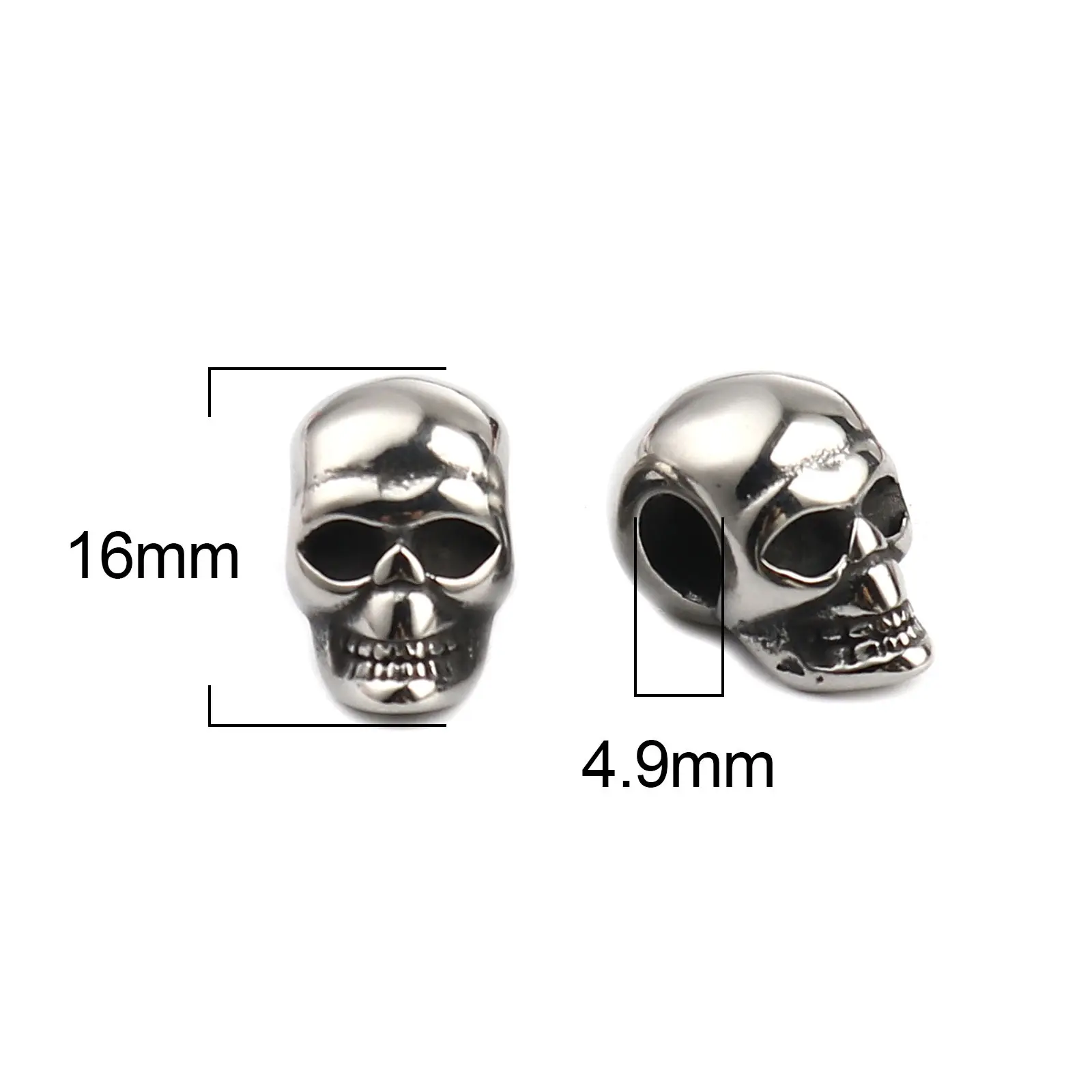 1 Piece Stainless Steel Skull Beads For Jewelry Making Halloween Black Skeleton Beads Diy Necklace Bracelet Supplies 16x9mm