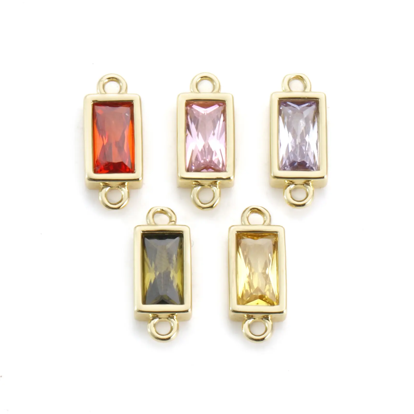 2PCs Rectangular Ziconia Connector 18K Gold Plated Brass & Glass Faceted Pendants Charms For Necklace Jewelry Making 15mm x 6mm