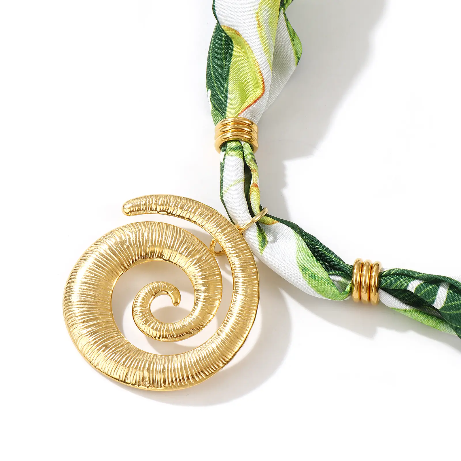 Spiral Pendant Charm Scarf Necklace 304 Stainless Steel & Polyester 80cm(31.5") For Women Leaf Green Dainty Pastoral Style Gift