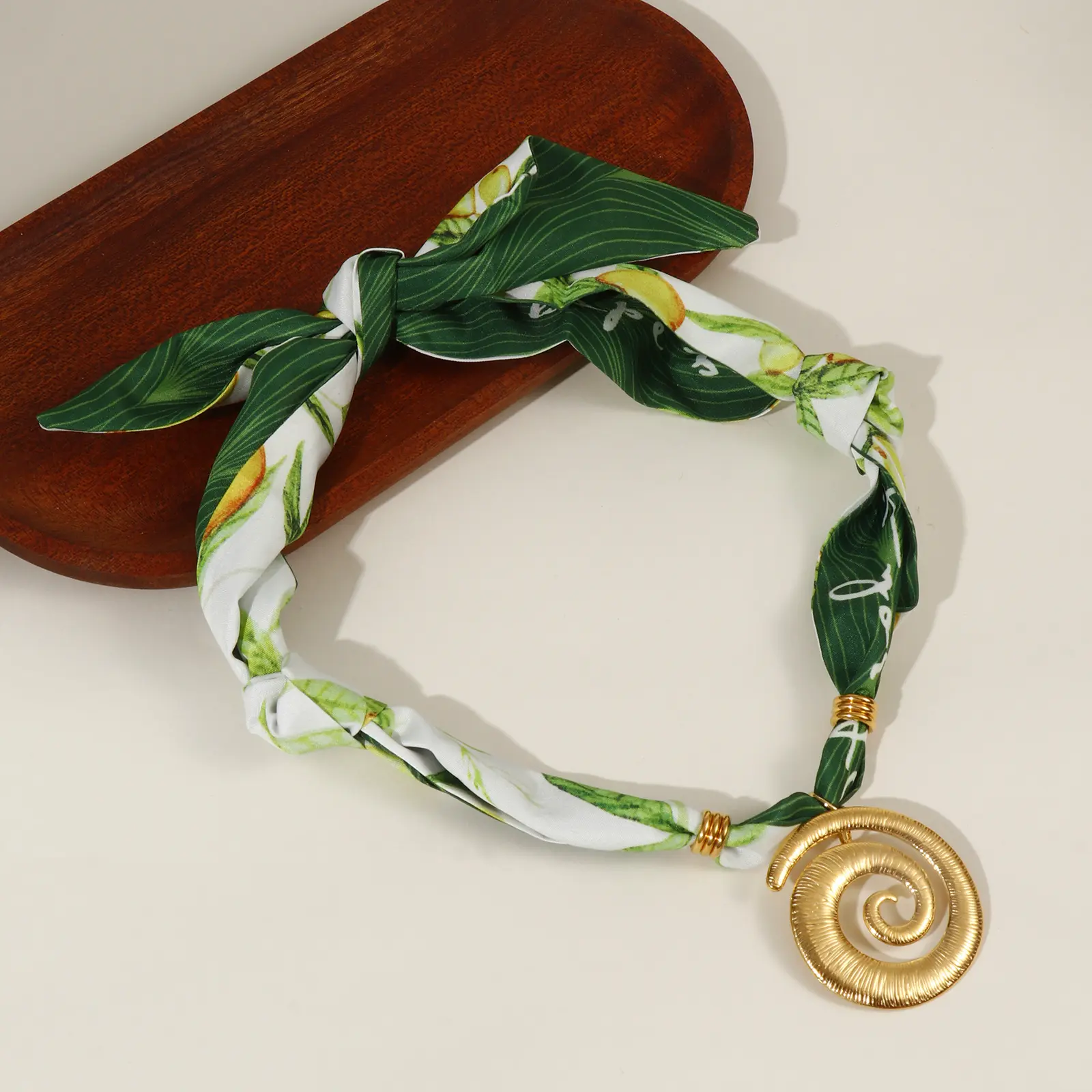 Spiral Pendant Charm Scarf Necklace 304 Stainless Steel & Polyester 80cm(31.5") For Women Leaf Green Dainty Pastoral Style Gift