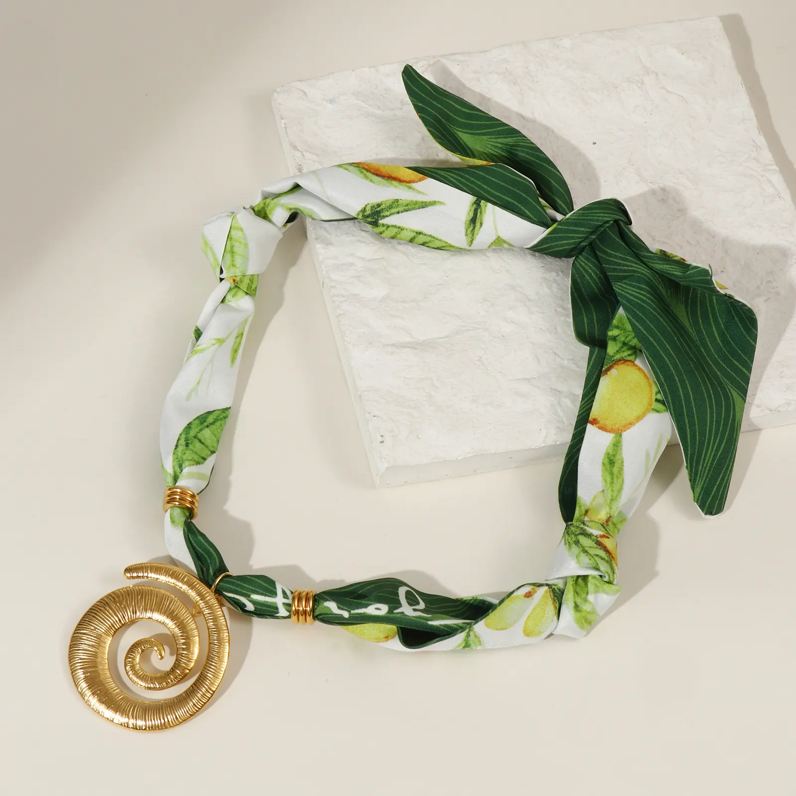 Spiral Pendant Charm Scarf Necklace 304 Stainless Steel & Polyester 80cm(31.5") For Women Leaf Green Dainty Pastoral Style Gift