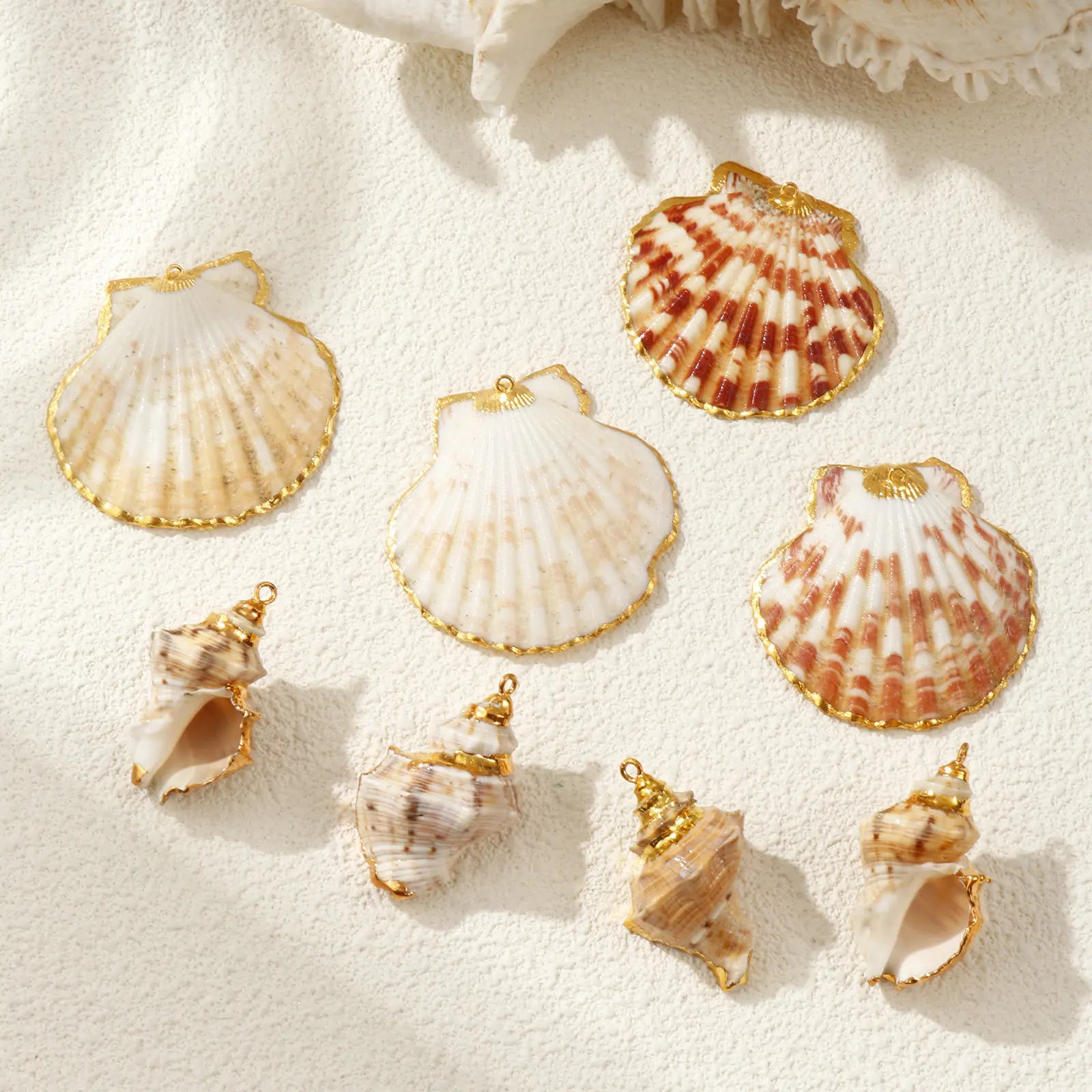 2 PCs Shell Pendants Gold Plated Scallop Conch Ocean Jewelry Charms For DIY Necklace Earrings Jewelry Making Findings