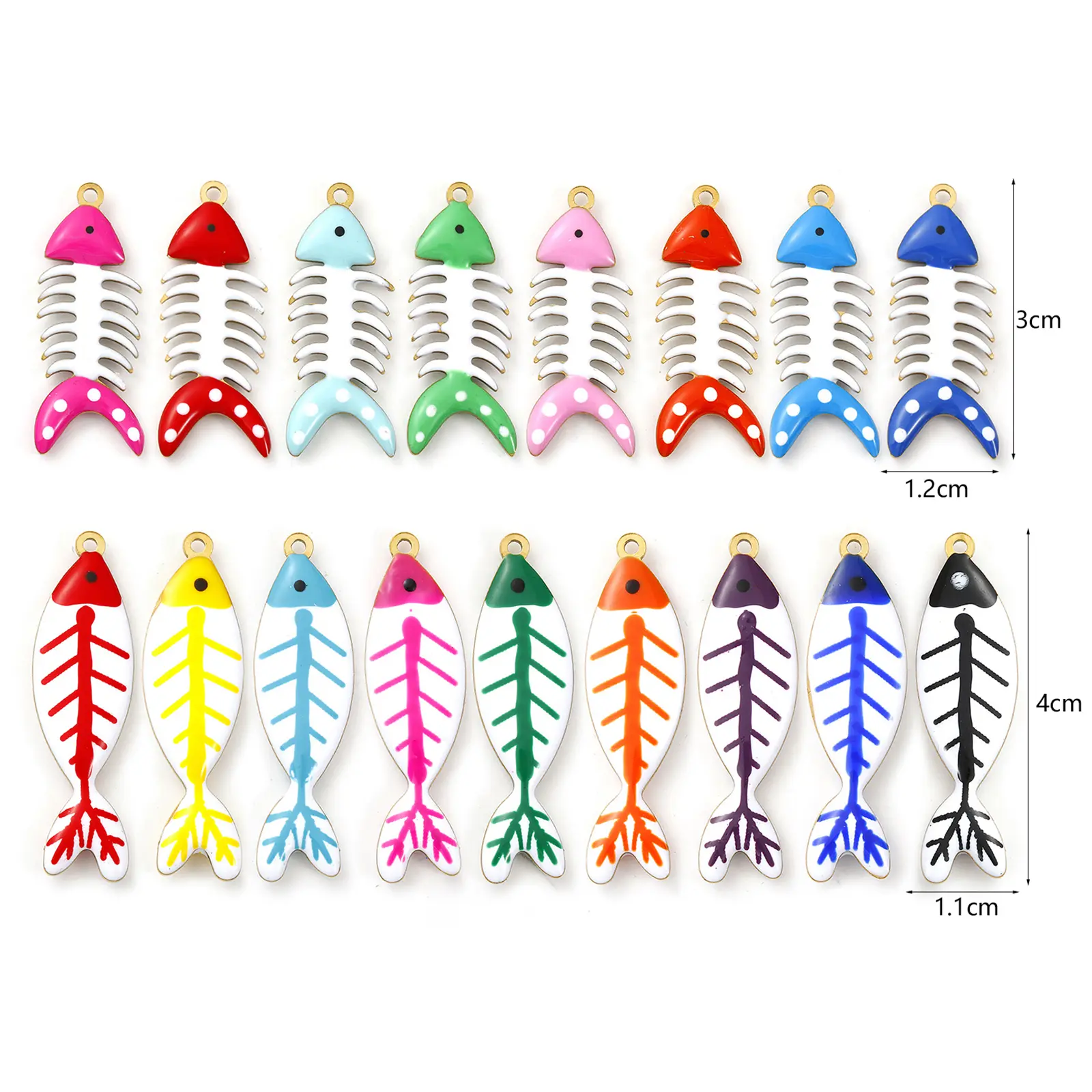 2 Pcs 304 Stainless Steel Ocean Jewelry Pendants Fish Bone 18K Gold Plated Double-sided Enamel Charms For DIY Necklace Making