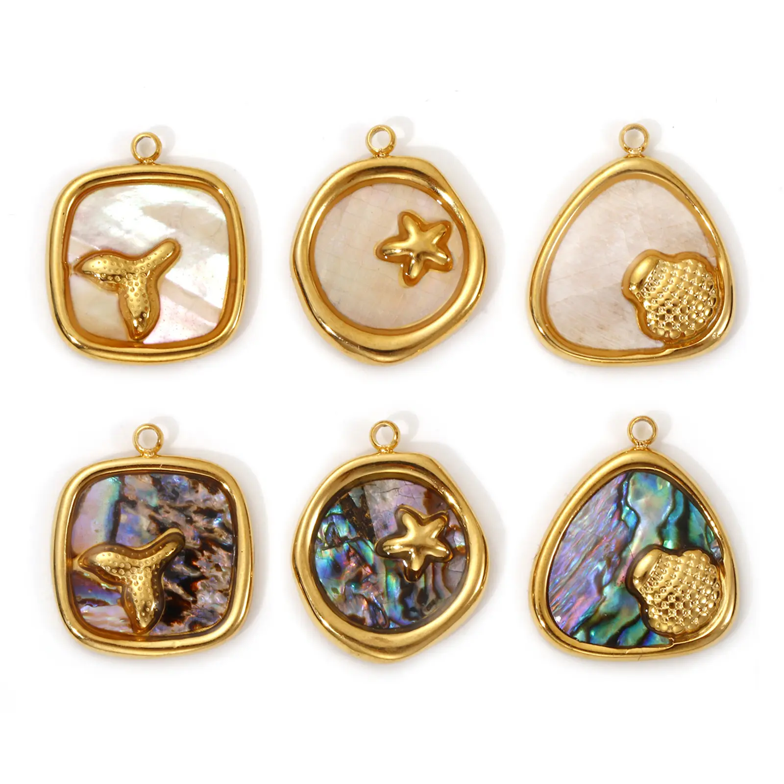 1 Piece Ocean Charm 304 Stainless Steel & Natural Shell 18K Real Gold Plated Starfish Shell Pendant For DIY Necklace Making