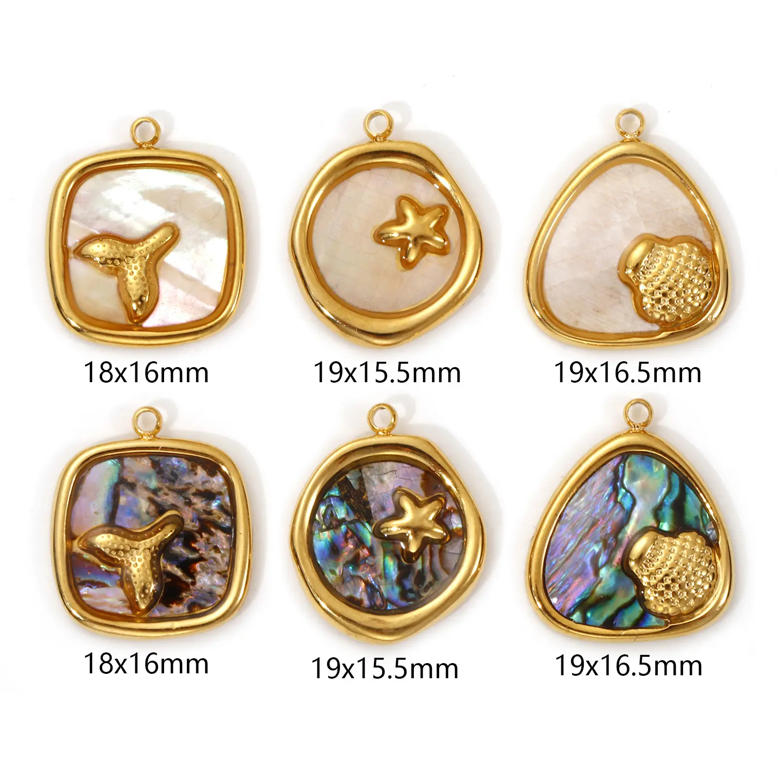 1 Piece Ocean Charm 304 Stainless Steel & Natural Shell 18K Real Gold Plated Starfish Shell Pendant For DIY Necklace Making