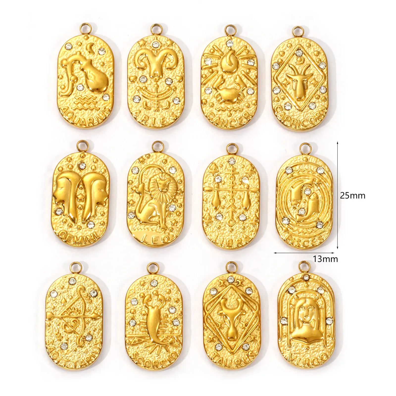 1PC 304 Stainless Steel Charms Constellation Series 18K Gold Plated Oval Clear Cubic Zirconia Pendant Neckalce DIY 25mm x 13mm