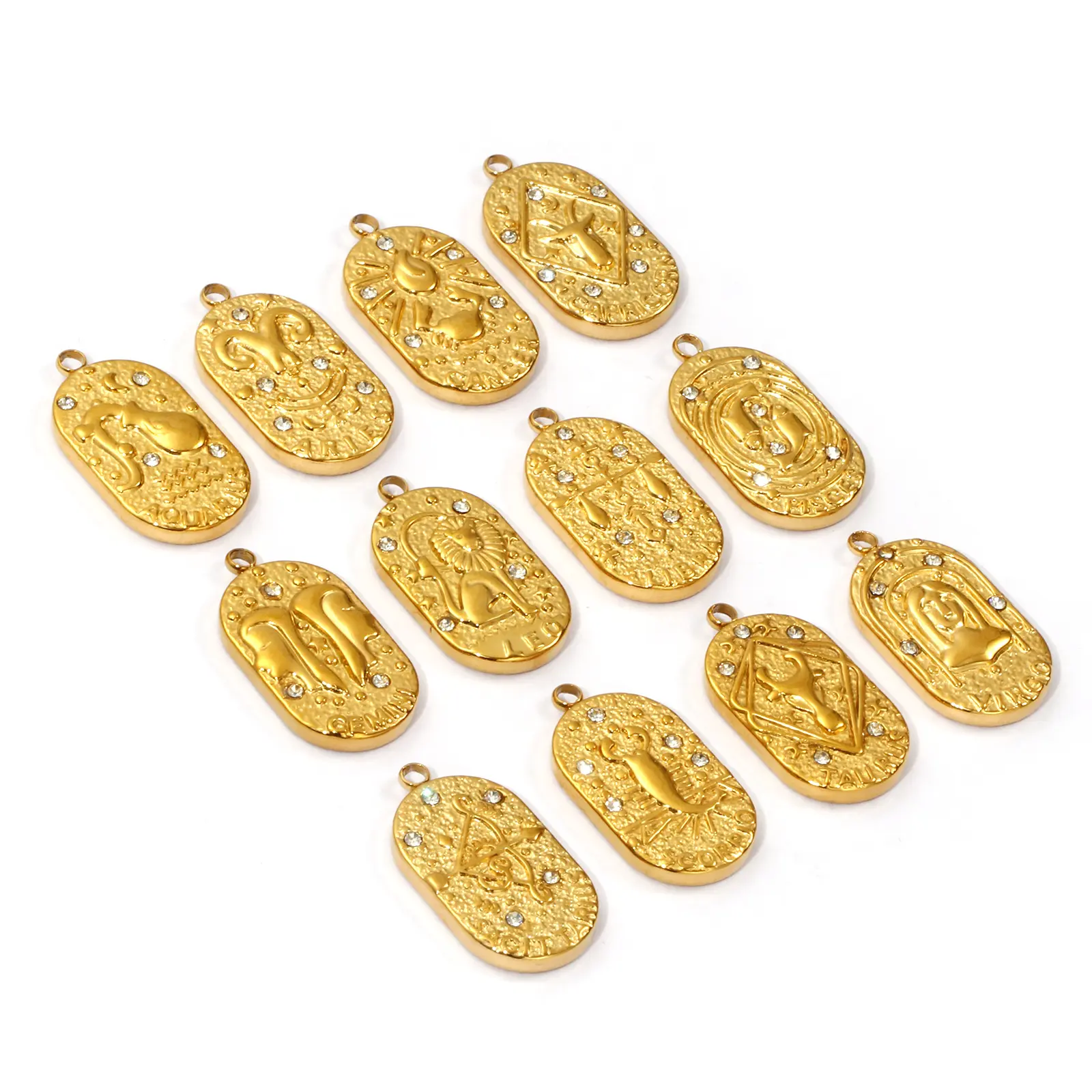 1PC 304 Stainless Steel Charms Constellation Series 18K Gold Plated Oval Clear Cubic Zirconia Pendant Neckalce DIY 25mm x 13mm