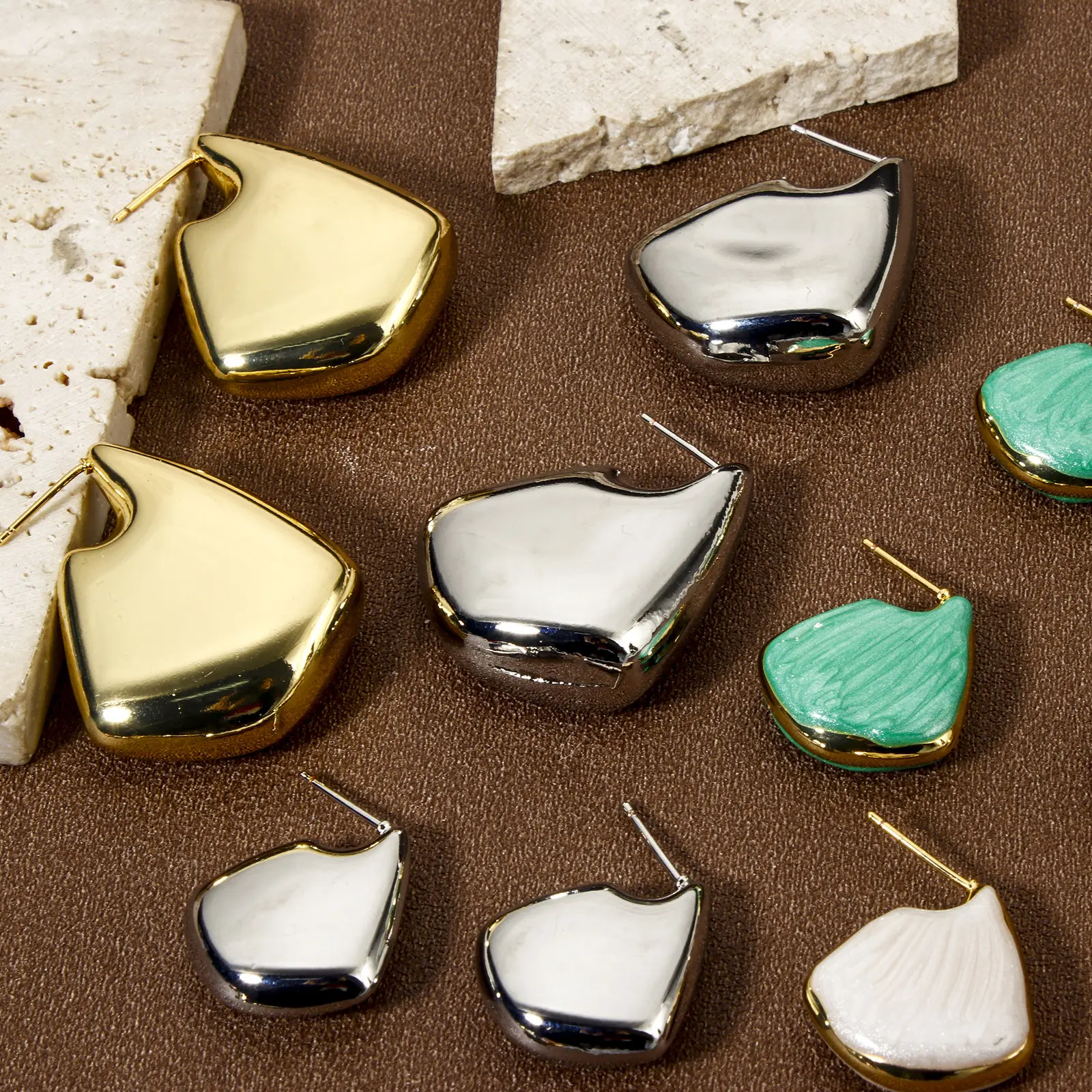 1 Pair Stylish Gold Plated Brass Drop Ear Post Stud Earrings For Women Party Gifts
