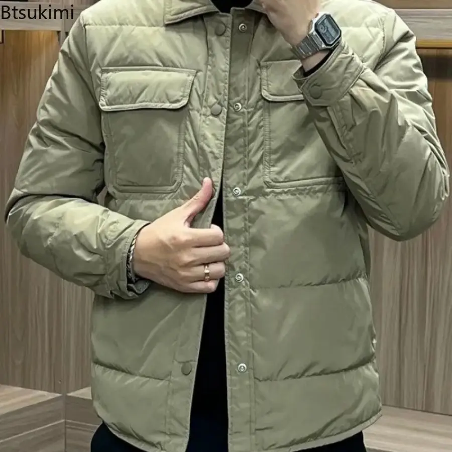 2025 Fashion Winter Warm Men Cotton Jacket Loose Casual Flip Collar Male Jacketcoat High Quality Solid Casual Multi-Pocket Parka