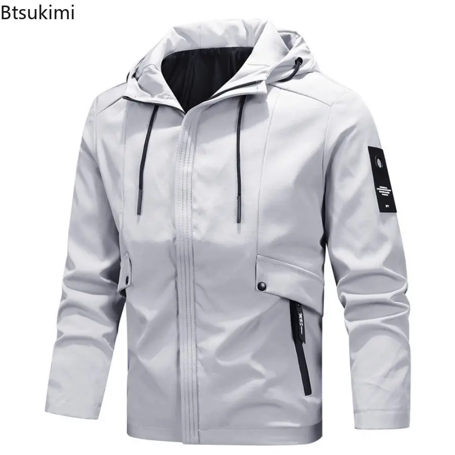 New 2025 Spring Autumn Men's Bomber Jackets Fashion Hiking Windbreaker Hooded Coats Sports Climbing Zipper Jackets Male M-7XL