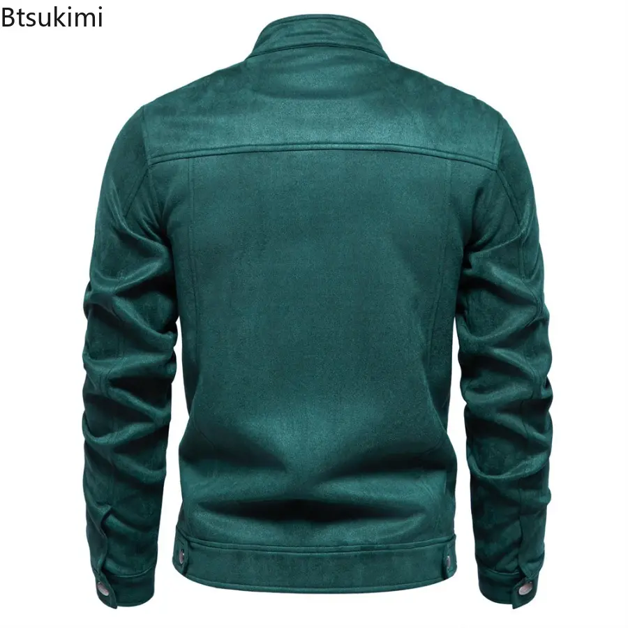 2025 New Fall-Winter Men's Stand Collar Zip Suede Jacket Trendy Solid Color Versatile Jacketcoat Fashionable Casual Male Coats