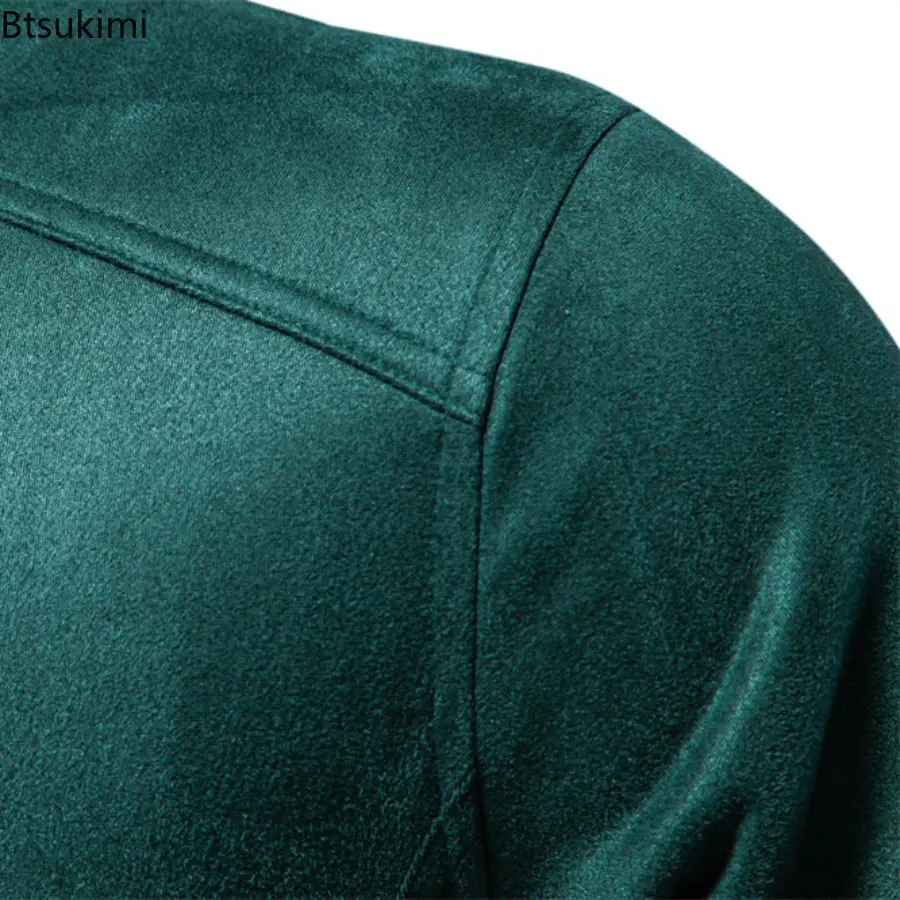 2025 New Fall-Winter Men's Stand Collar Zip Suede Jacket Trendy Solid Color Versatile Jacketcoat Fashionable Casual Male Coats