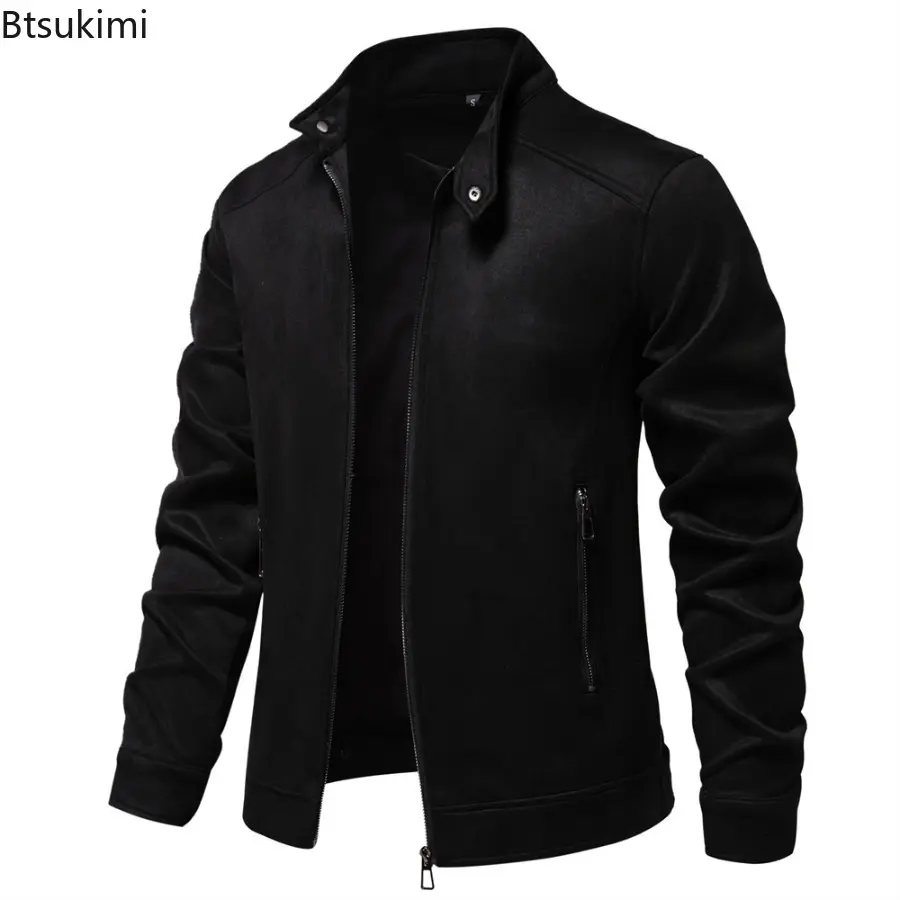 2025 New Fall-Winter Men's Stand Collar Zip Suede Jacket Trendy Solid Color Versatile Jacketcoat Fashionable Casual Male Coats