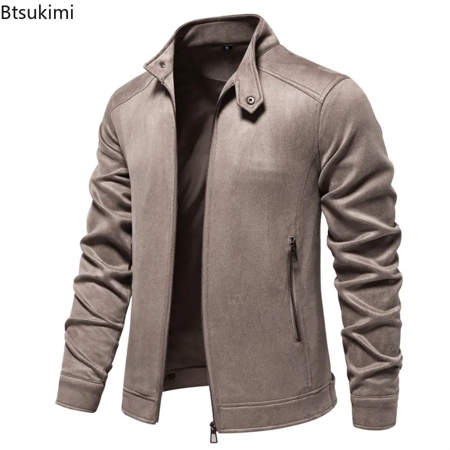 2025 New Fall-Winter Men's Stand Collar Zip Suede Jacket Trendy Solid Color Versatile Jacketcoat Fashionable Casual Male Coats