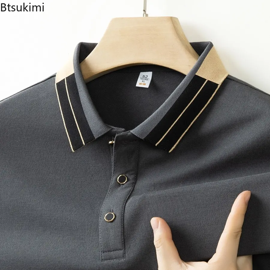 New 2025 Summer Men's Collar Polo Shirt Short Sleeved Sweat Absorbing Polo Tops Jacquard Breathable Solid Color T-shirt for Men